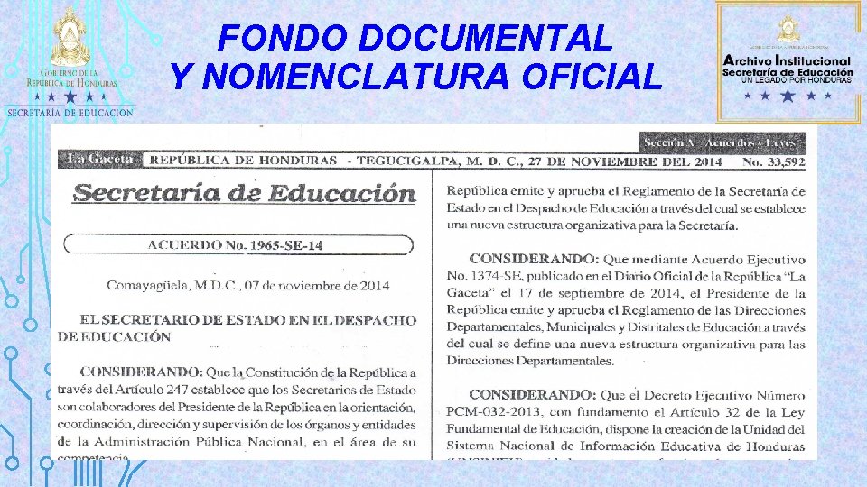 FONDO DOCUMENTAL Y NOMENCLATURA OFICIAL 