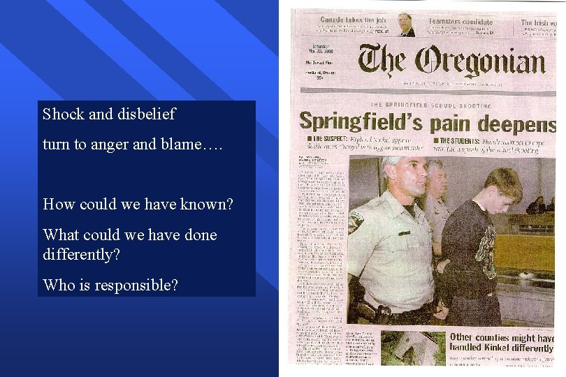 Shock and disbelief turn to anger and blame…. How could we have known? What Shock and disbelief turn to anger and blame…. How could we have known? What