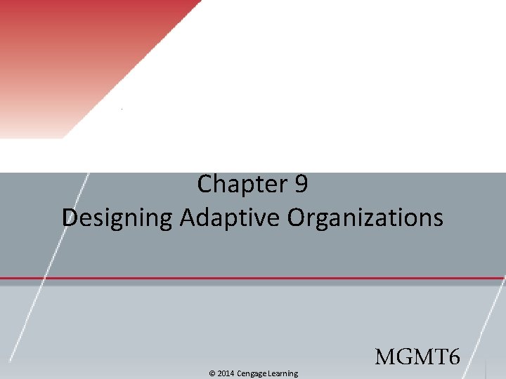 Chapter 9 Designing Adaptive Organizations © 2014 Cengage Learning MGMT 6 