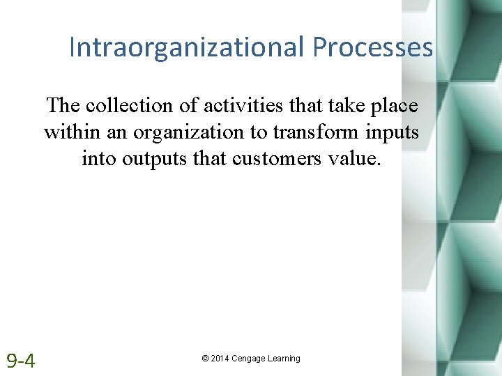 Intraorganizational Processes The collection of activities that take place within an organization to transform
