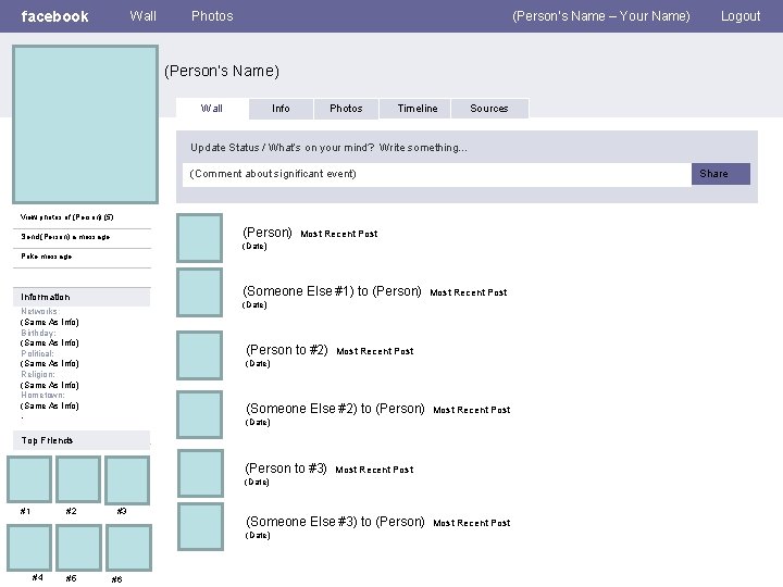 facebook Wall Photos (Person’s Name – Your Name) Logout (Person’s Name) Wall Info Photos