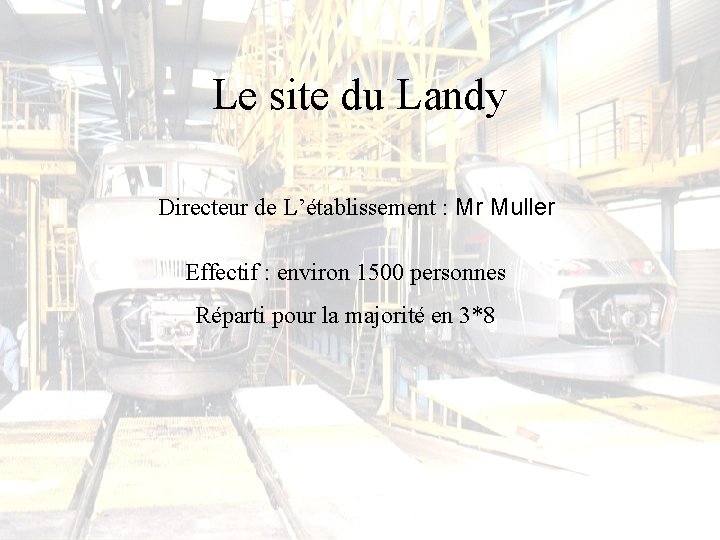 Le site du Landy Directeur de L’établissement : Mr Muller Effectif : environ 1500