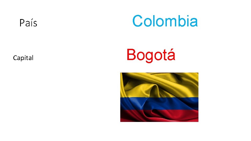 País Capital Colombia Bogotá 