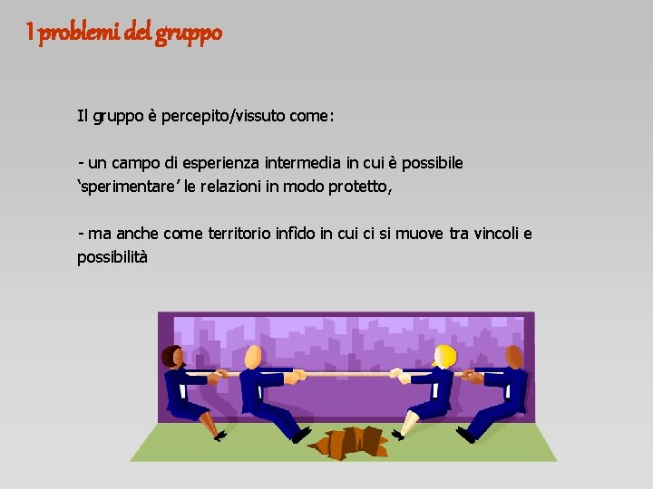 I problemi del gruppo Il gruppo è percepito/vissuto come: - un campo di esperienza