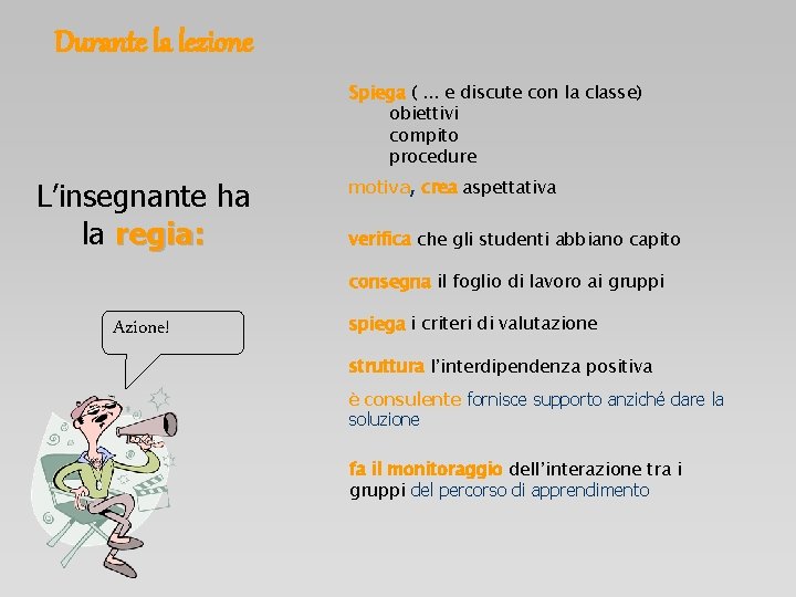 Durante la lezione Spiega (. . . e discute con la classe) obiettivi compito