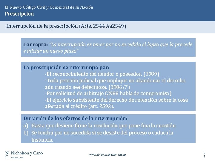 El Nuevo Código Civil y Comercial de la Nación Prescripción Interrupción de la prescripción