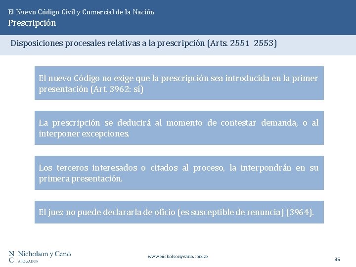 El Nuevo Código Civil y Comercial de la Nación Prescripción Disposiciones procesales relativas a