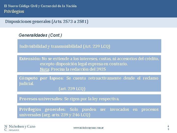 El Nuevo Código Civil y Comercial de la Nación Privilegios Disposiciones generales (Arts. 2573