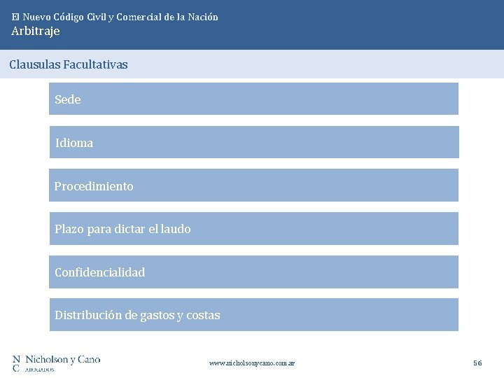 El Nuevo Código Civil y Comercial de la Nación Arbitraje Clausulas Facultativas Sede Idioma