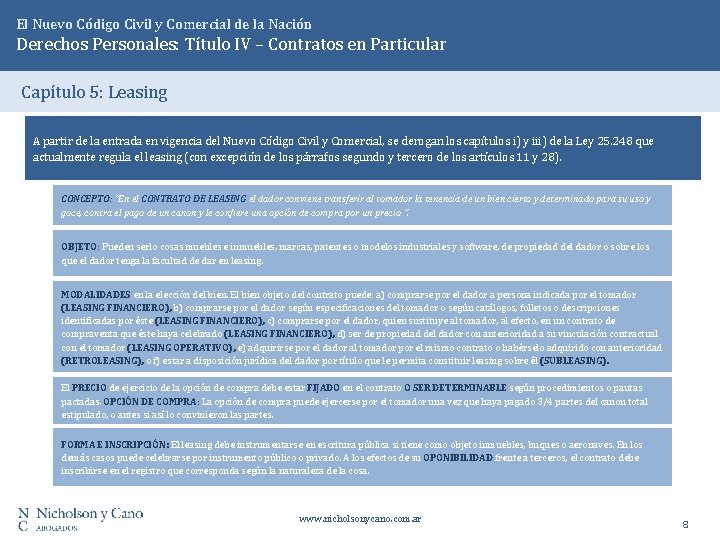 El Nuevo Código Civil y Comercial de la Nación Derechos Personales: Título IV –