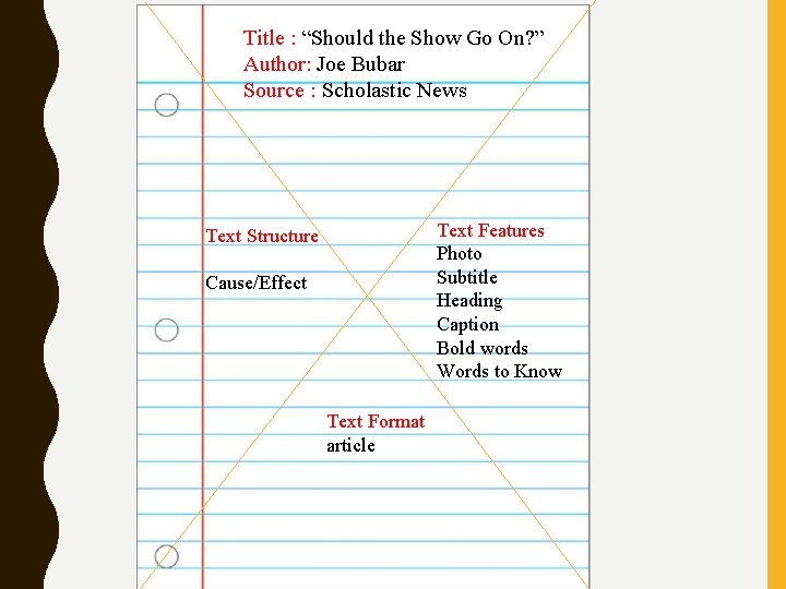 Title : “Should the Show Go On? ” Author: Joe Bubar Source : :