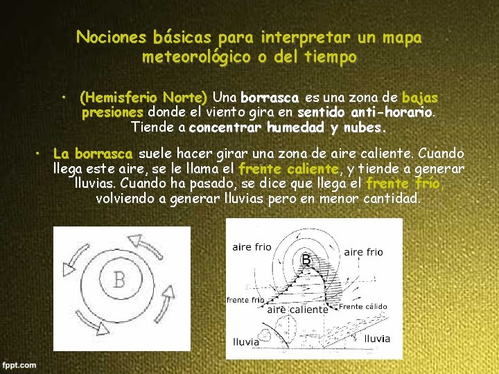 Nociones básicas para interpretar un mapa meteorológico o del tiempo • (Hemisferio Norte) Una