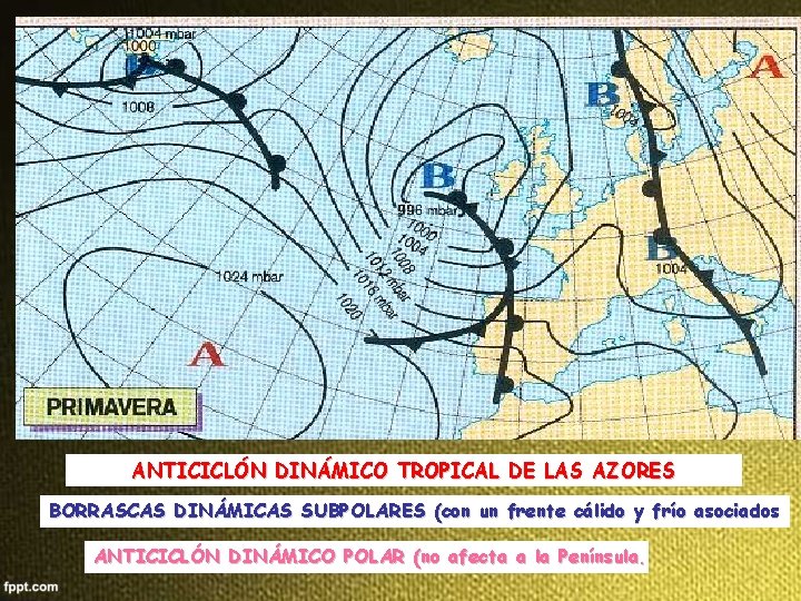 ANTICICLÓN DINÁMICO TROPICAL DE LAS AZORES BORRASCAS DINÁMICAS SUBPOLARES (con un frente cálido y