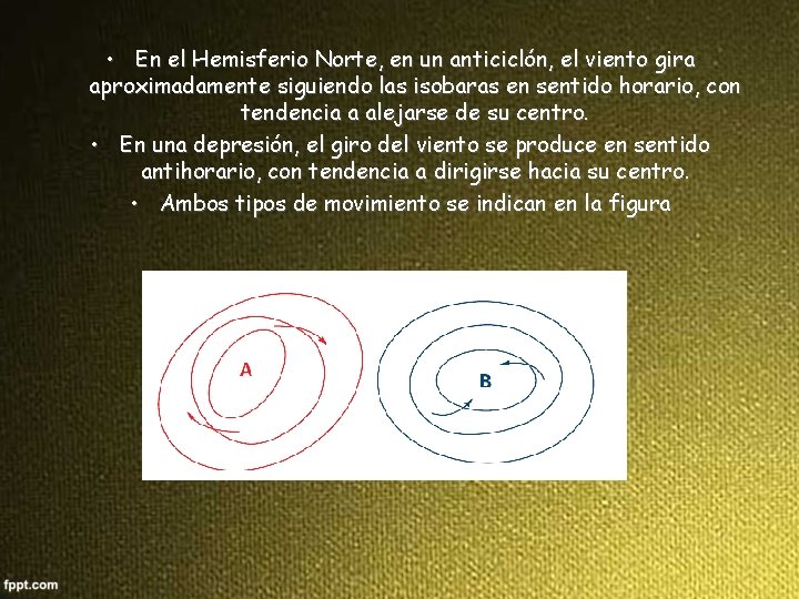  • En el Hemisferio Norte, en un anticiclón, el viento gira aproximadamente siguiendo