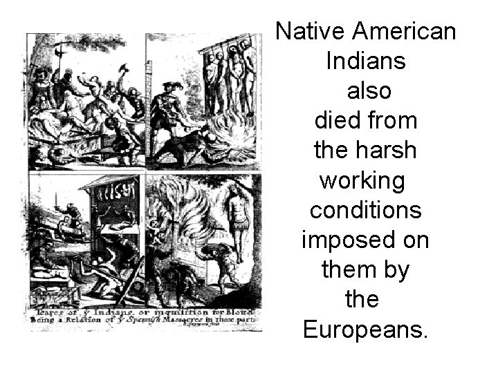 Native American Indians also died from the harsh working conditions imposed on them by
