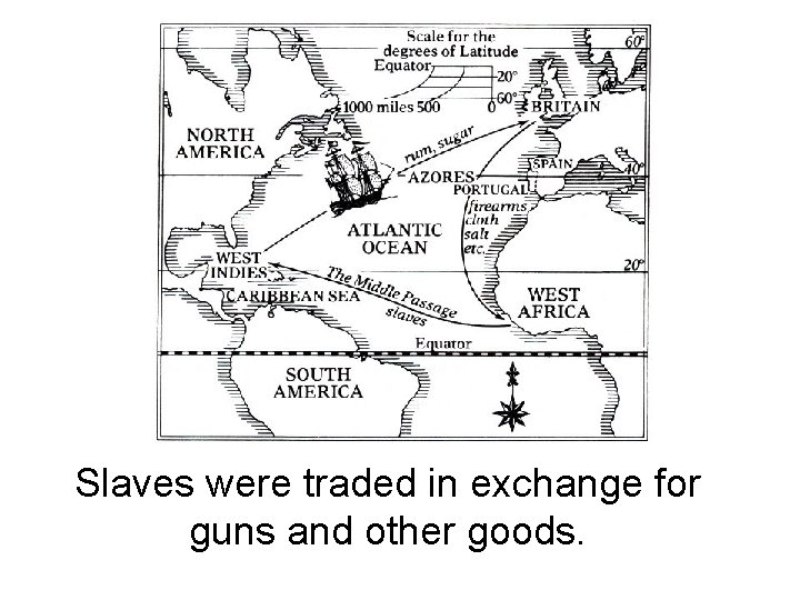 Slaves were traded in exchange for guns and other goods. 