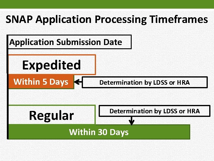 SNAP Application Processing Timeframes Application Submission Date Expedited Within 5 Days Determination by LDSS