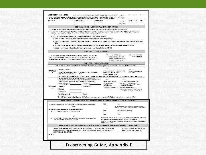 Prescreening Guide, Appendix E 