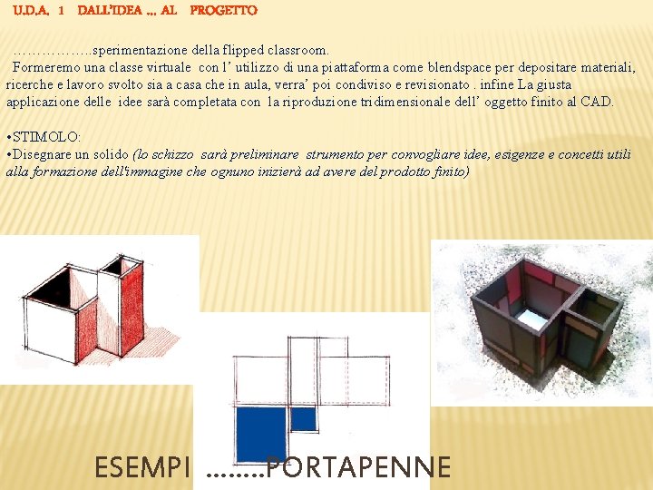 U. D. A. 1 DALL’IDEA … AL PROGETTO ……………. . sperimentazione della flipped classroom.