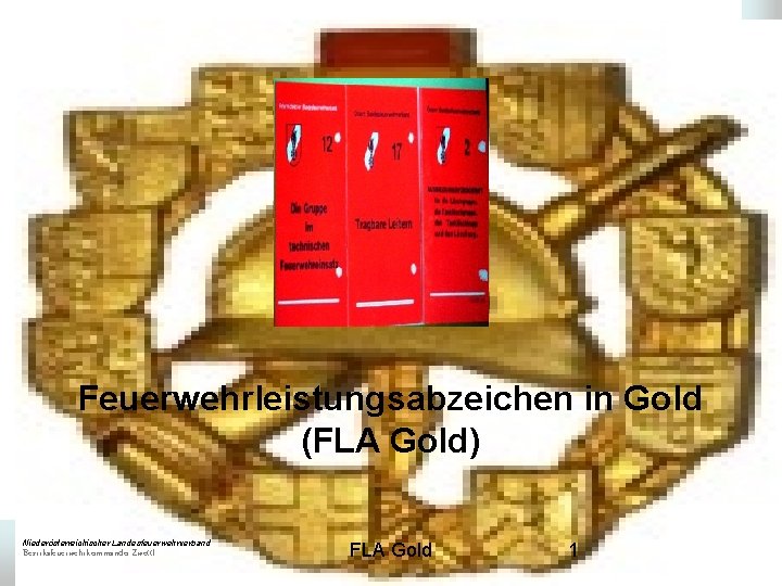 Feuerwehrleistungsabzeichen in Gold (FLA Gold) Niederösterreichischer Landesfeuerwehrverband Bezirksfeuerwehrkommando Zwettl FLA Gold 1 