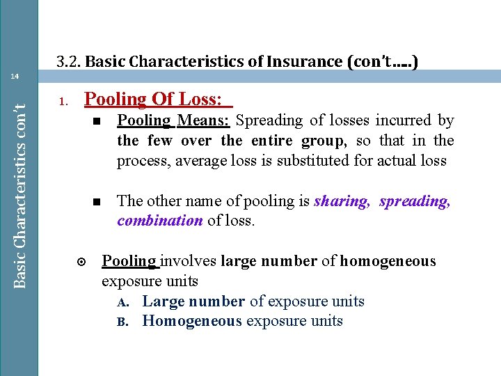 3. 2. Basic Characteristics of Insurance (con’t…. . ) Basic Characteristics con’t 14 1.