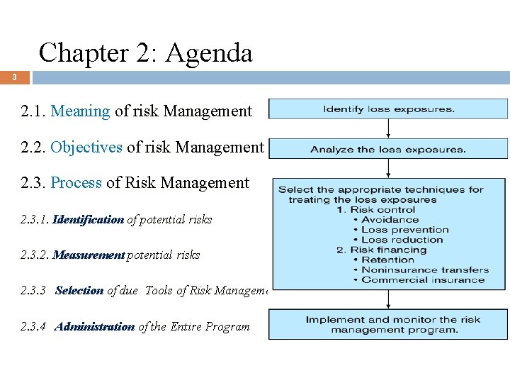 Chapter 2: Agenda 3 2. 1. Meaning of risk Management 2. 2. Objectives of