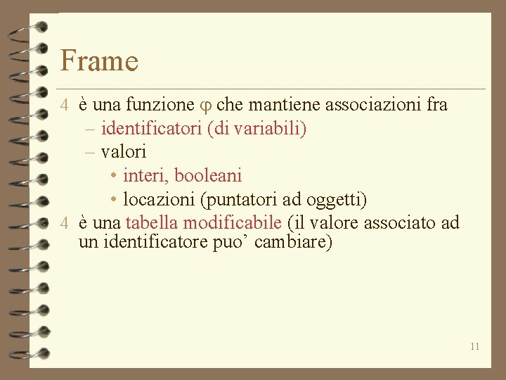 Frame 4 è una funzione j che mantiene associazioni fra – identificatori (di variabili)