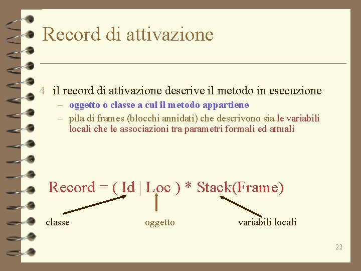 Record di attivazione 4 il record di attivazione descrive il metodo in esecuzione –