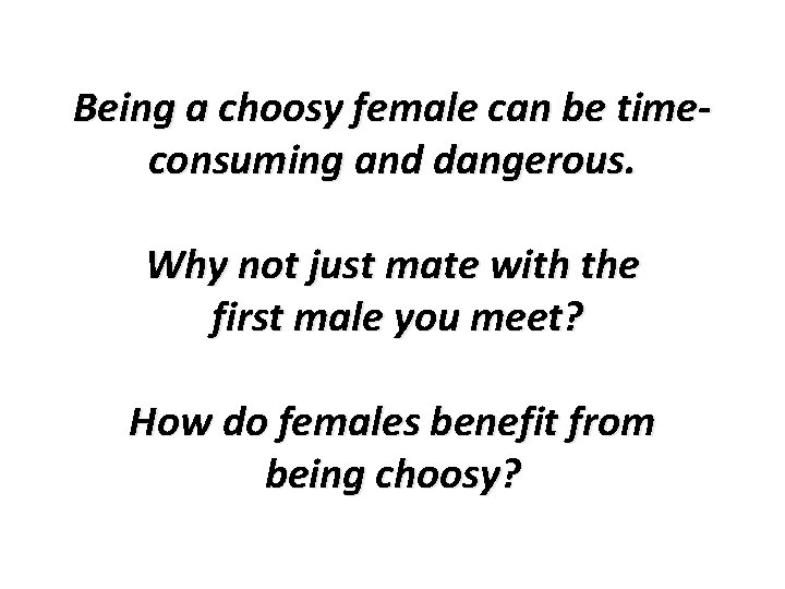 Being a choosy female can be timeconsuming and dangerous. Why not just mate with