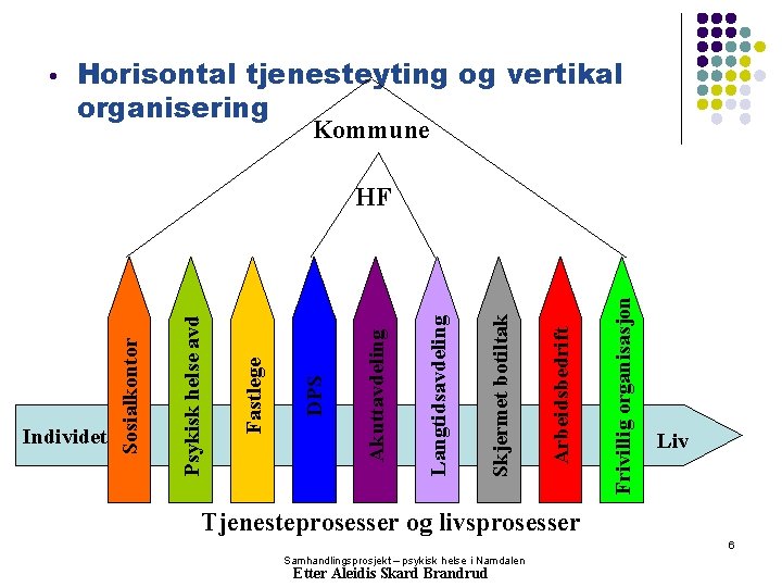  • Horisontal tjenesteyting og vertikal organisering Kommune Frivillig organisasjon Arbeidsbedrift Skjermet botiltak Langtidsavdeling