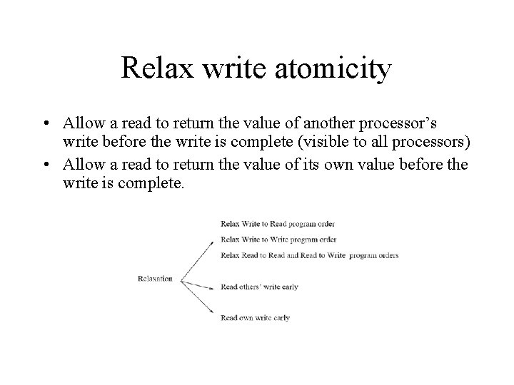 Relax write atomicity • Allow a read to return the value of another processor’s
