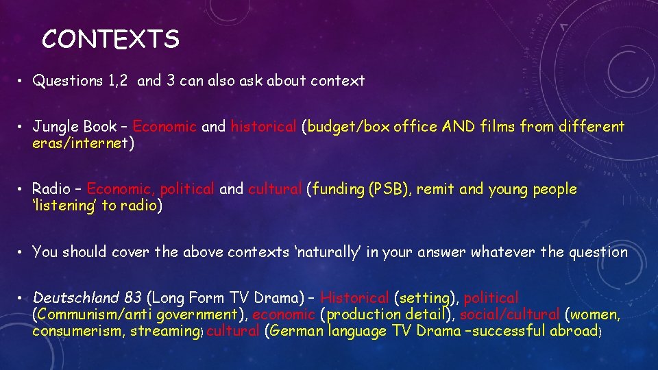 CONTEXTS • Questions 1, 2 and 3 can also ask about context • Jungle