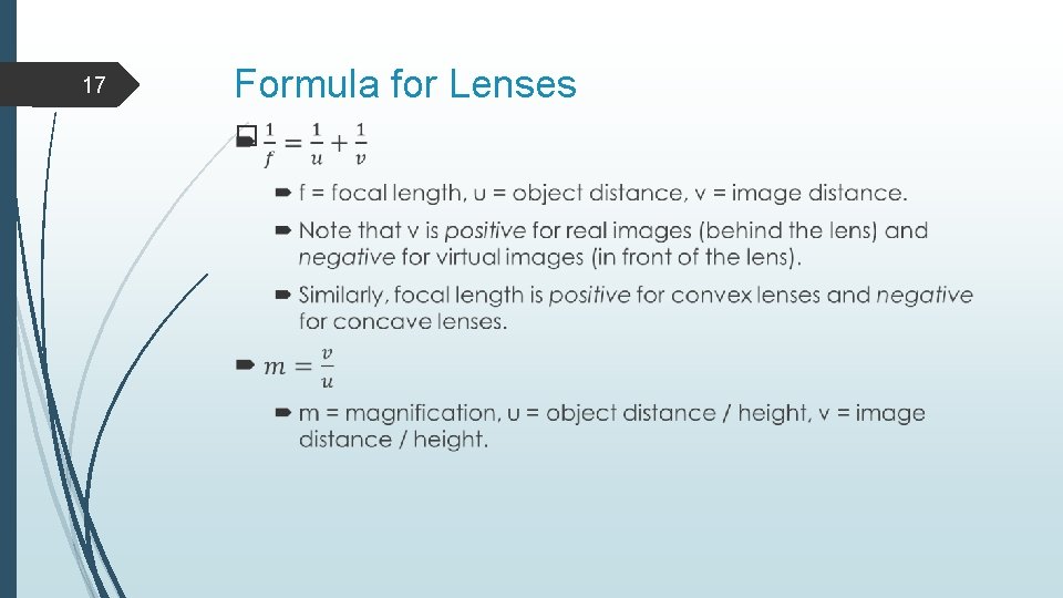 17 Formula for Lenses � 