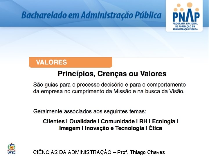 CIÊNCIAS DA ADMINISTRAÇÃO – Prof. Thiago Chaves 