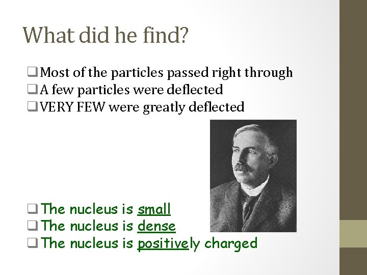 What did he find? q. Most of the particles passed right through q. A