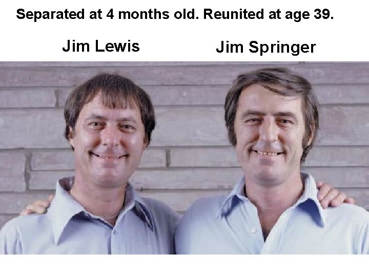 Separated at 4 months old. Reunited at age 39. Jim Lewis Jim Springer 
