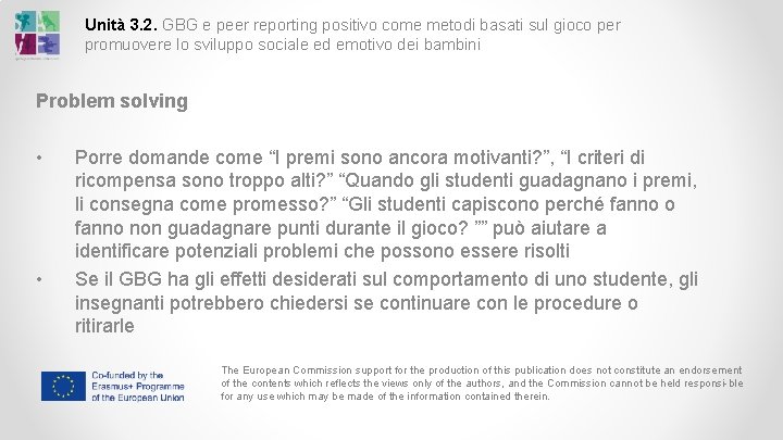 Unità 3. 2. GBG e peer reporting positivo come metodi basati sul gioco per