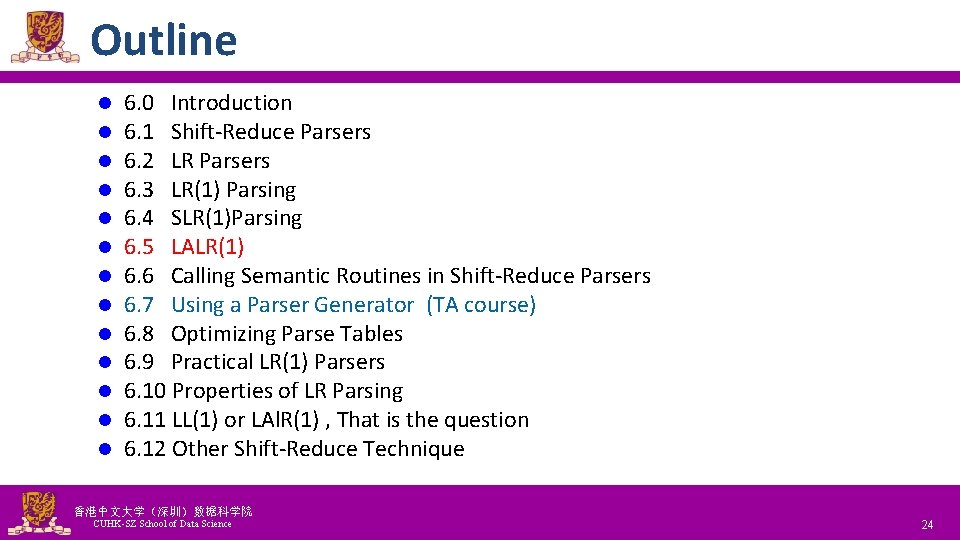 Outline l l l l 6. 0 Introduction 6. 1 Shift-Reduce Parsers 6. 2