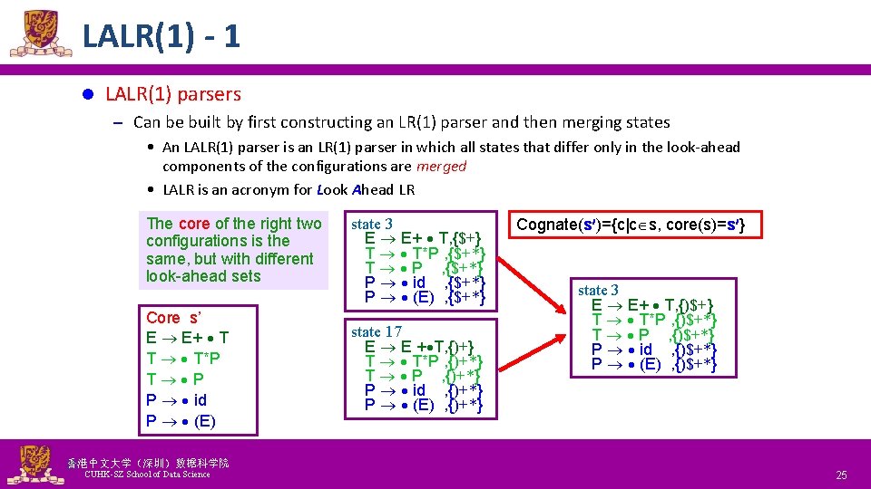 LALR(1) - 1 l LALR(1) parsers – Can be built by first constructing an