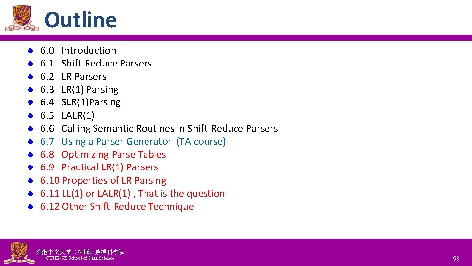 Outline l l l l 6. 0 Introduction 6. 1 Shift-Reduce Parsers 6. 2