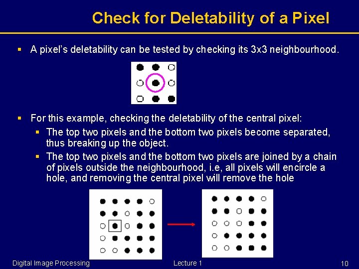 Check for Deletability of a Pixel § A pixel’s deletability can be tested by