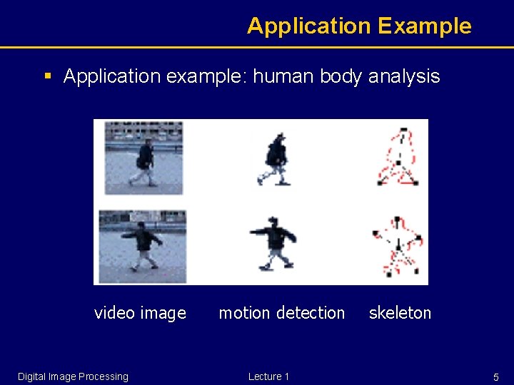 Application Example § Application example: human body analysis video image Digital Image Processing motion