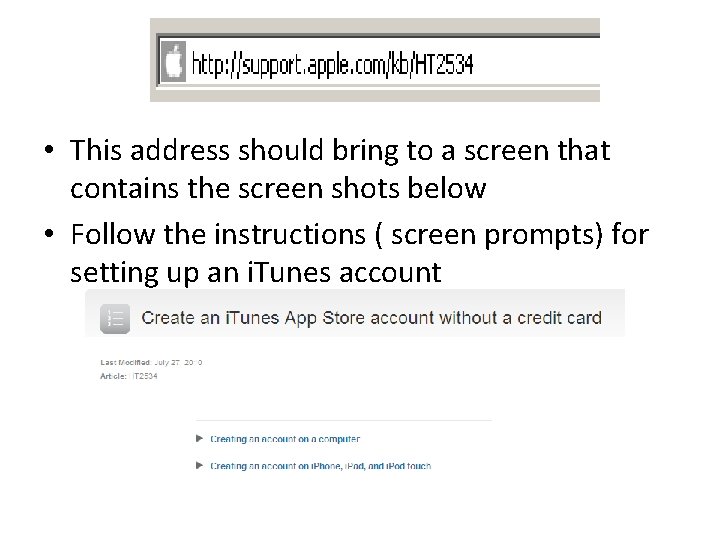  • This address should bring to a screen that contains the screen shots