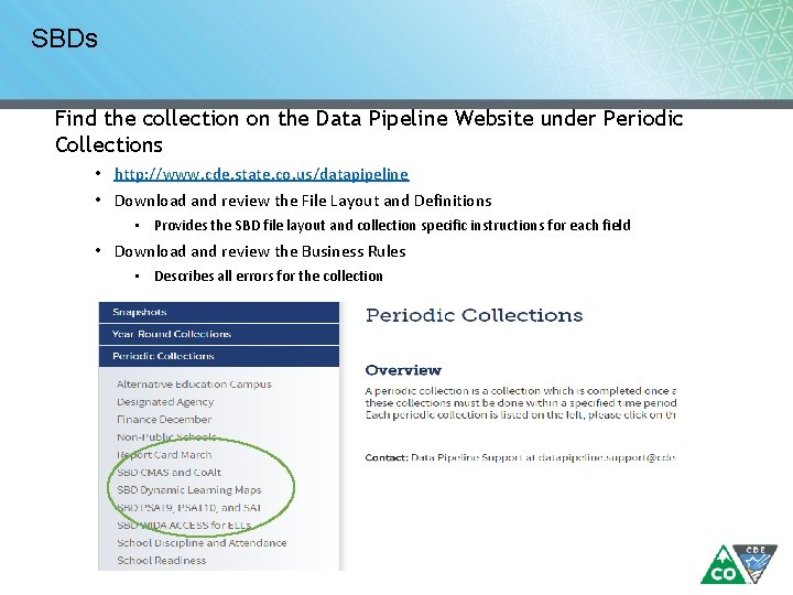SBDs Find the collection on the Data Pipeline Website under Periodic Collections • http: