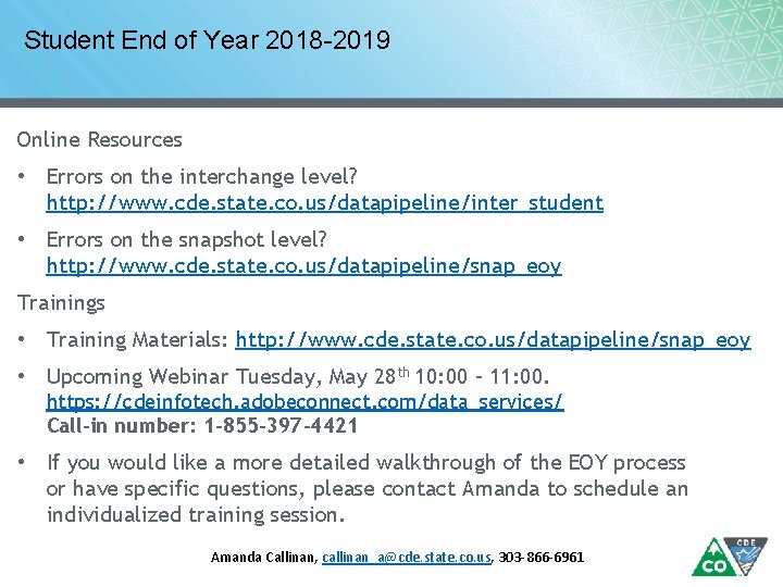 Student End of Year 2018 -2019 Online Resources • Errors on the interchange level?