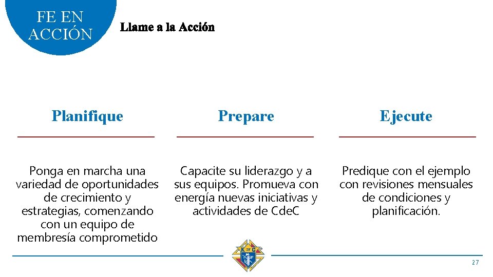 FE EN ACCIÓN Planifique Prepare Ejecute Ponga en marcha una variedad de oportunidades de