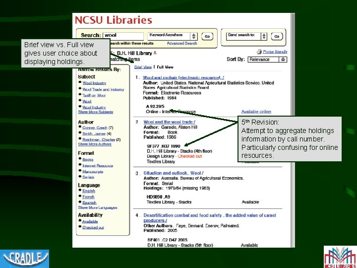 Brief view vs. Full view gives user choice about displaying holdings. 5 th Revision: