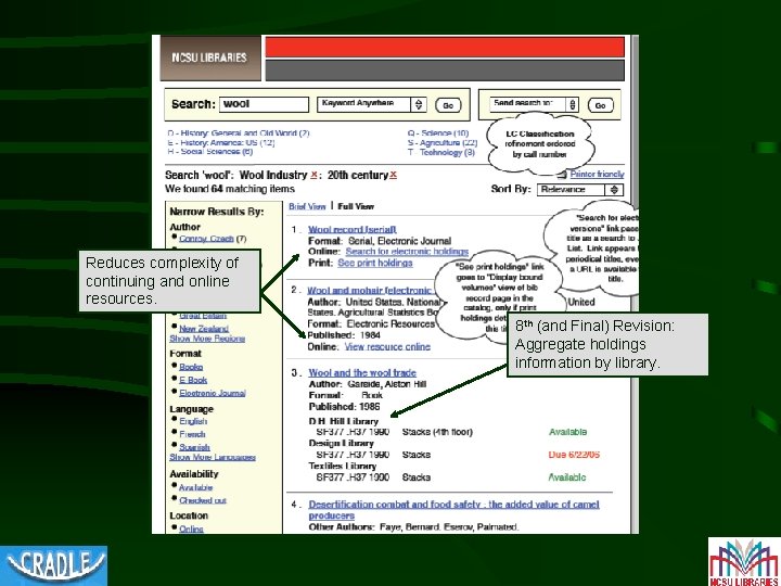 Reduces complexity of continuing and online resources. 8 th (and Final) Revision: Aggregate holdings