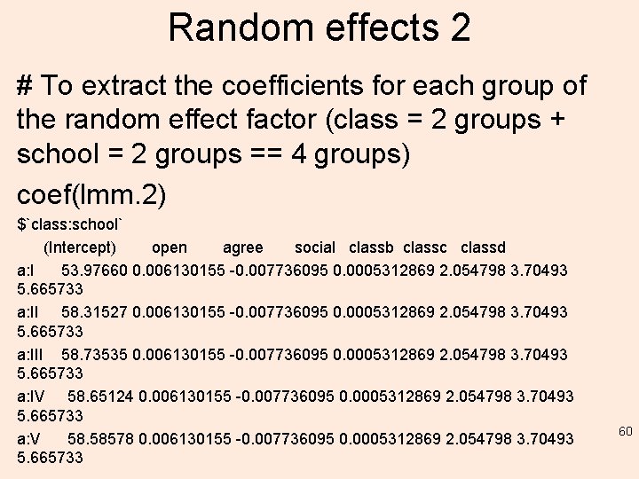 Random effects 2 # To extract the coefficients for each group of the random