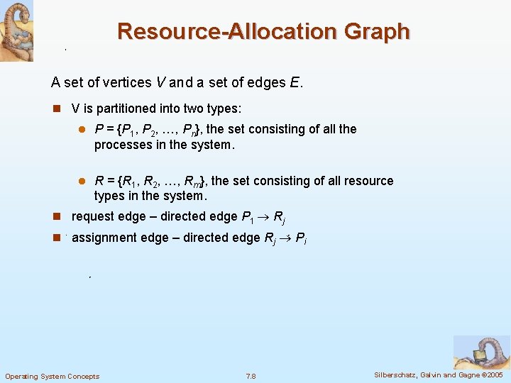 Resource-Allocation Graph A set of vertices V and a set of edges E. n